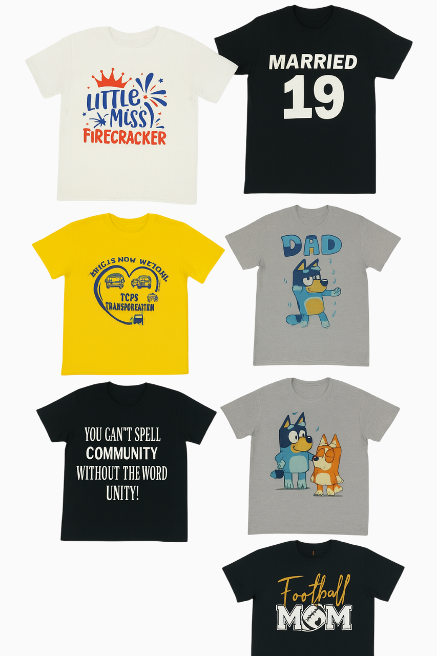 fourth row of customized shirts